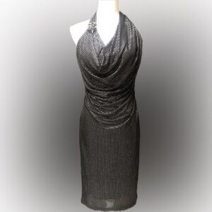David Meister Halter Black and Silver Dress